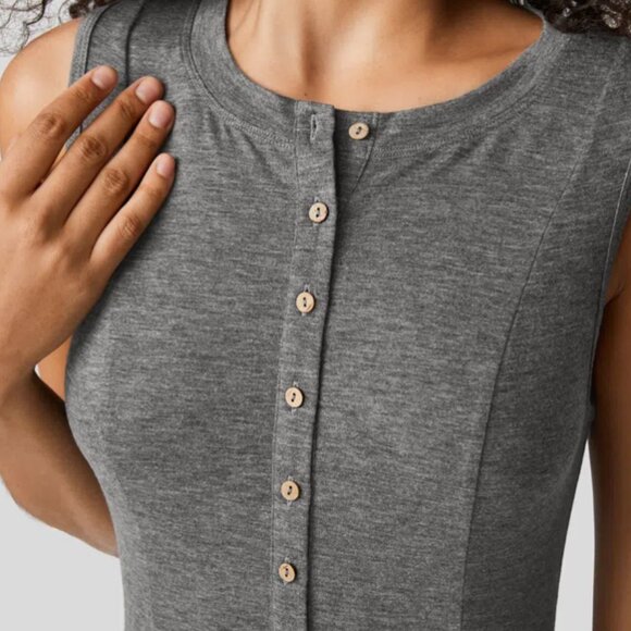 Halara Round Neck Button Sleeveless Flare Maxi Casual Dress Gray XL - Picture 4 of 12